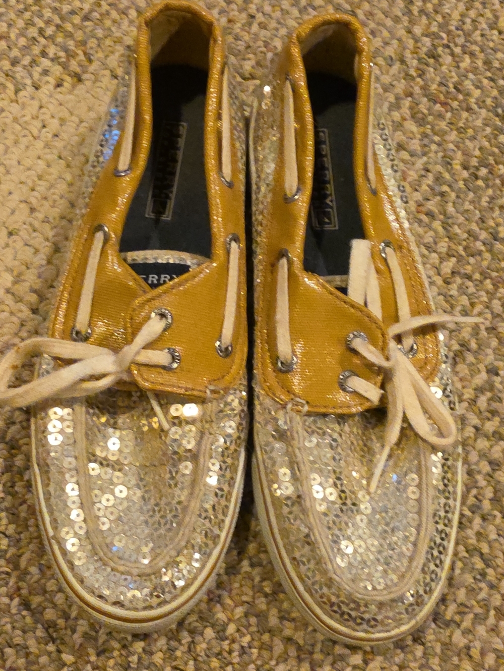 Sequined Lace-Up Sperry Boat Shoes in Gold